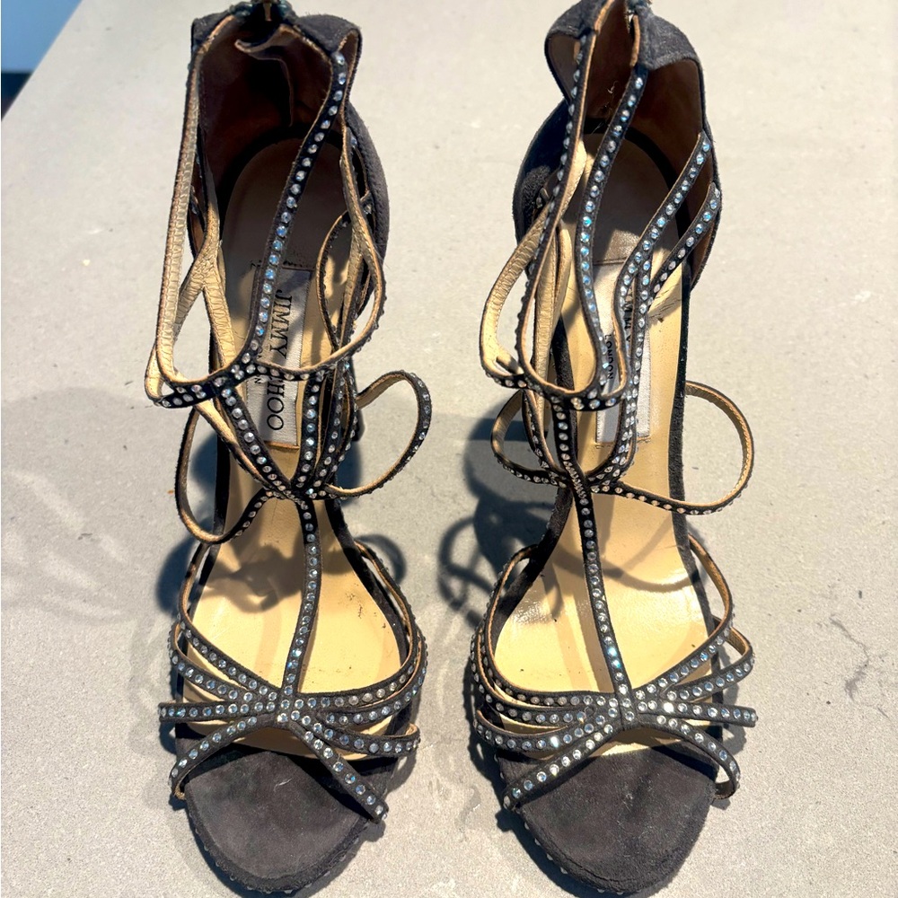 Jimmy choo suede rhinestone heels